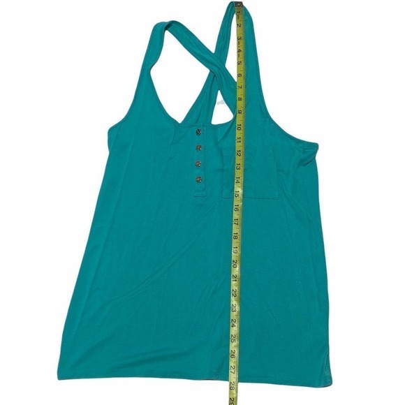 ZENANA Outfitters Teal Blue Criss-Cross Back Quarter Button Henley Pocket Tank - Picture 7 of 12